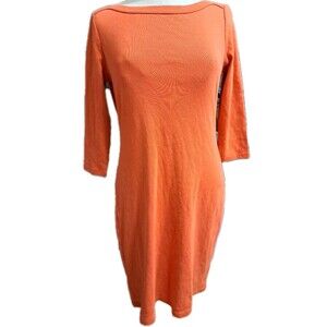 Lauren Ralph Lauren Womens S Crew Neck Long Sleeve Shift Dress Orange Casual
